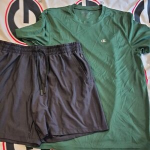 Champion Forest Green Tee and Charcoal Shorts Set